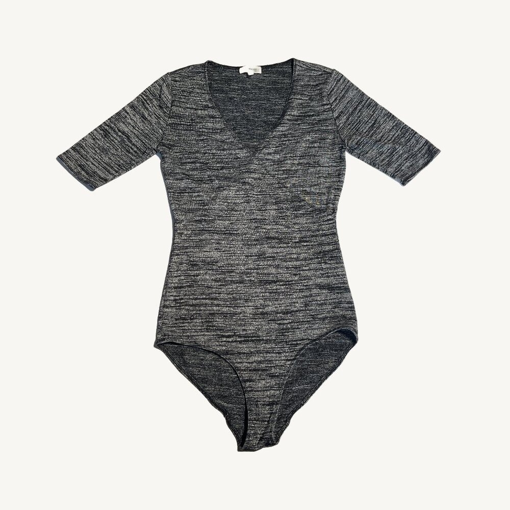 Wilfred Free Feathered Grey Criss Cross V-Neck Quarter Sleeve Bodysuit Size SM